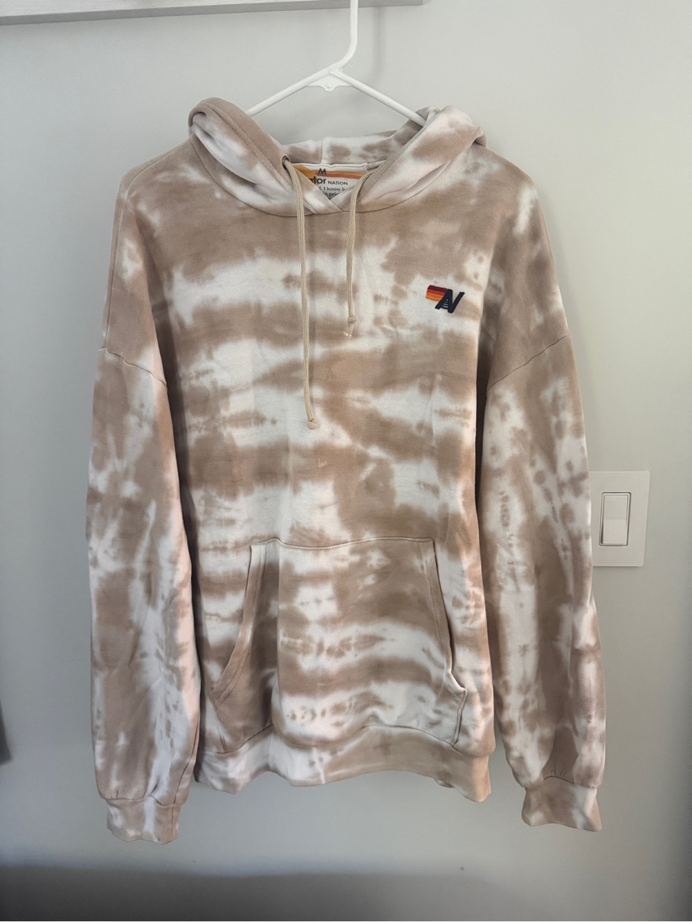 Aviator Nation Beige & White Tie-Dye Crewneck Sweatshirt